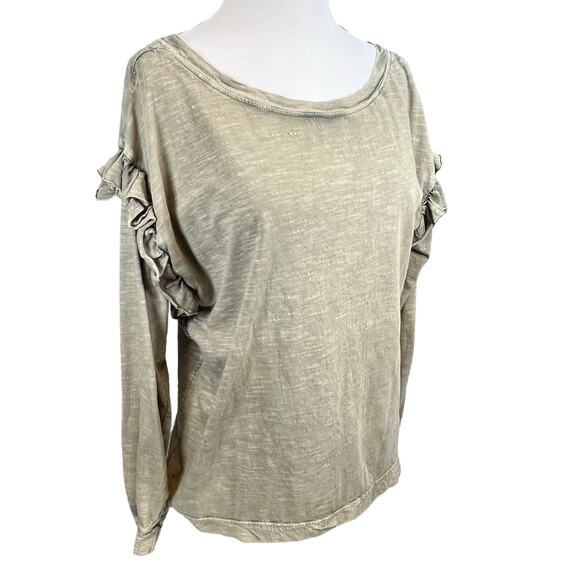 Pilcro Anthropologie Women’s Olive Wash Ruffled Sleeve‎ Open Back Long Sleeve S - Picture 3 of 7